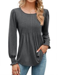 Women's Pleated Puff Long Sleeve Tunic Tops - Image 5
