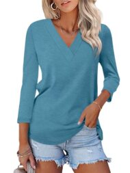 Women's 3/4 Length Sleeves V Neck Basic Tops (Buy 3 Free Shipping) - Image 13