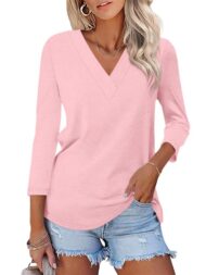 Women's 3/4 Length Sleeves V Neck Basic Tops (Buy 3 Free Shipping) - Image 11