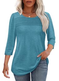 Women's 3/4 Length Sleeve Top Pleated Front T-Shirt (Buy 3 Free Shipping) - Image 9