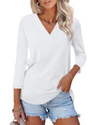 Women's 3/4 Length Sleeves V Neck Basic Tops (Buy 3 Free Shipping) - Image 8
