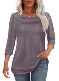 Women's 3/4 Length Sleeve Top Pleated Front T-Shirt (Buy 3 Free Shipping) - Image 10