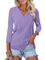 Women's 3/4 Length Sleeves V Neck Basic Tops (Buy 3 Free Shipping) - Image 6