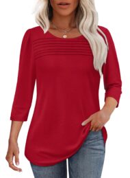 Women's 3/4 Length Sleeve Top Pleated Front T-Shirt (Buy 3 Free Shipping) - Image 19
