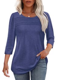 Women's 3/4 Length Sleeve Top Pleated Front T-Shirt (Buy 3 Free Shipping) - Image 15