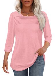 Women's 3/4 Length Sleeve Top Pleated Front T-Shirt (Buy 3 Free Shipping) - Image 14