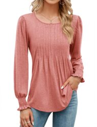Women's Pleated Puff Long Sleeve Tunic Tops - Image 4