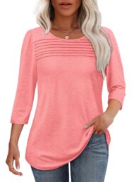 Women's 3/4 Length Sleeve Top Pleated Front T-Shirt (Buy 3 Free Shipping) - Image 8