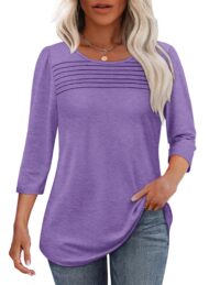 Women's 3/4 Length Sleeve Top Pleated Front T-Shirt (Buy 3 Free Shipping) - Image 12
