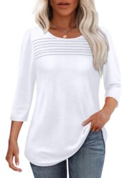 Women's 3/4 Length Sleeve Top Pleated Front T-Shirt (Buy 3 Free Shipping) - Image 17