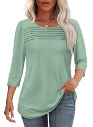 Women's 3/4 Length Sleeve Top Pleated Front T-Shirt (Buy 3 Free Shipping) - Image 13