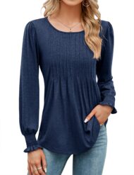 Women's Pleated Puff Long Sleeve Tunic Tops - Image 8