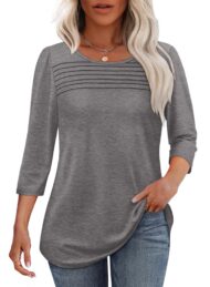 Women's 3/4 Length Sleeve Top Pleated Front T-Shirt (Buy 3 Free Shipping) - Image 16