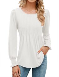 Women's Pleated Puff Long Sleeve Tunic Tops - Image 6
