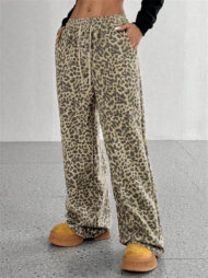 Women's Classic Street Style Leopard Printed Drawstring Wide-leg Pants - Image 6