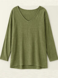 Women's Casual Distressed Solid Color Drop Shoulder V Neck Shirts