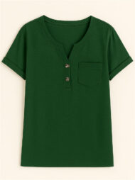 Women's Summer Casual V Neck Buttons Pullover Short Sleeve Shirts - Image 4