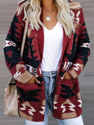 Women's Holiday Style Printed Long Sleeve Cardigan Sweaters - Image 7