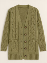 Women's Solid Color Ribbed Knit Button Up Cardigan Sweater with Pockets - Image 2