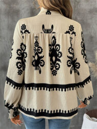 Ladies' Vintage Ethnic Style Printed Stand Collar Long Sleeve Blouses - Image 4