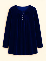 Women's Solid Color Velvet Pleated Asymmetrical Hem Long Sleeve Shirts - Image 3