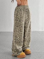 Women's Classic Street Style Leopard Printed Drawstring Wide-leg Pants - Image 7