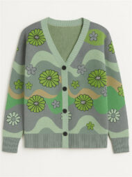 Casual Flowers Print Button Up Cardigan Sweaters for Women