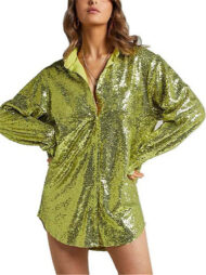 Women's American Style Solid Color Bling Sequin Long Sleeve Blouses - Image 4