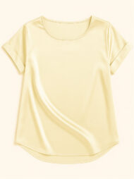 Female's Summer Simple Solid Color Round Neck Short Sleeve Satin Shirts - Image 6