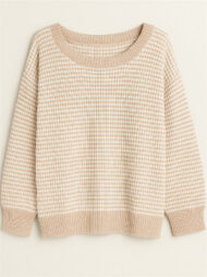 Comfy Autumn Elegant Contrast Color Striped Sabrina Collar Sweaters - Image 5