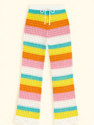 Summer Rainbow Contrast Color Hollow Knitted Beach Pants