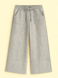 Women's Distressed Solid Color Pockets Elastic Waist Wide Leg Pants - Image 3