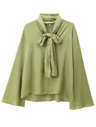 Women's Long Sleeve Elegant Blouses with Lace Up Neck Tie