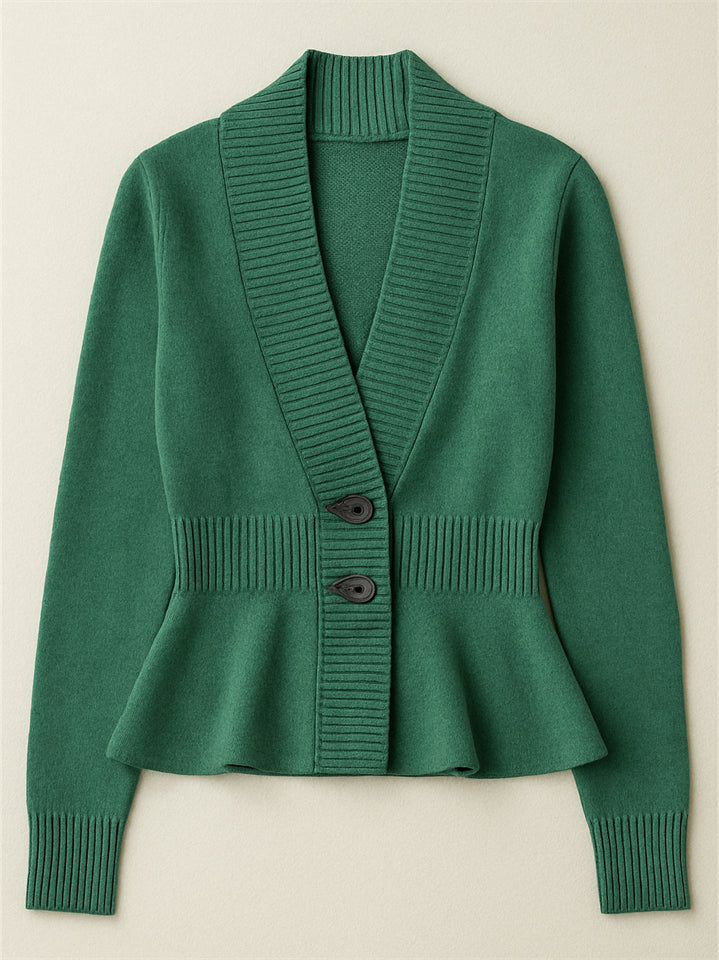 bb056abc88968134562ea2cd1b3cb4a0 Ladies' French Style Elegant Ruffled Hem Cardigan Sweaters - Image 1