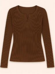 Solid Color Striped Buttons Pullover Slim-fit Long Sleeve Shirts for Women