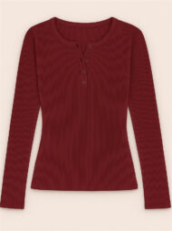 Solid Color Striped Buttons Pullover Slim-fit Long Sleeve Shirts for Women - Image 6