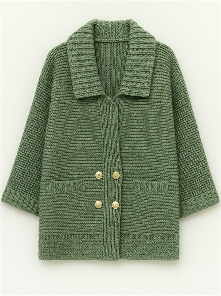 bd17570d185241eafc350cd4ad87e07b Plus Size Winter Solid Color Double Breasted Cardigan Knitted Sweaters - Image 1