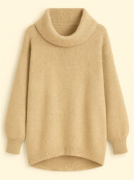 Casual Solid Color Turtleneck Kangaroo Pocket Lantern Sleeve Sweaters for Women - Image 4