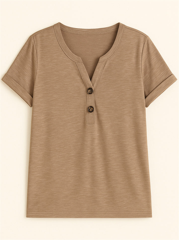 c37a8d6d2978952c1cadbb5a0880b74d Women's Summer Casual V Neck Buttons Pullover Short Sleeve Shirts - Image 1