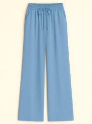 Women's High Waist Solid Color Drawstring Wide Leg Flared Pants - Image 2