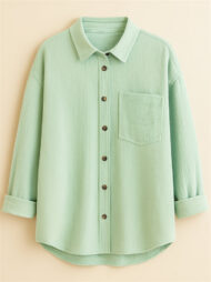 Women's Caual Candy Color Texture Button Up Long Sleeve Blouse - Image 2