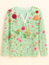 Women's Floral Print V-neck Pullover Long Sleeve Shirts - Image 3