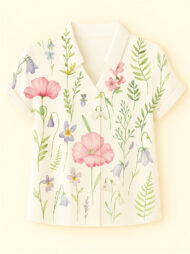 Women's Summer Floral Printed Stand Collar V Neck Short Sleeve Shirts - Image 2