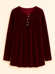 Women's Solid Color Velvet Pleated Asymmetrical Hem Long Sleeve Shirts