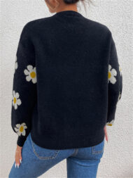 Women's Trendy Floral Printed Round Neck Puff Sleeve Sweaters - Image 5