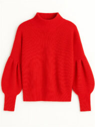 Women's Elegant Solid Color Turtle Neck Raglan Sleeve Knitted Sweater - Image 2