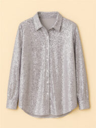 Women's American Style Solid Color Bling Sequin Long Sleeve Blouses - Image 2