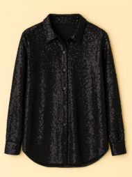 Women's American Style Solid Color Bling Sequin Long Sleeve Blouses - Image 3