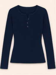 Solid Color Striped Buttons Pullover Slim-fit Long Sleeve Shirts for Women - Image 7