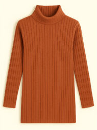 Ladies' Fitted High Neck Solid Color Pit Stripe Split Long-sleeved Sweaters - Image 5